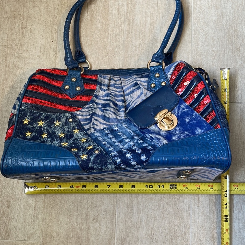 Sharif Denim 1827 Patriotic Bag With Stars & Stripes Sequins & Studs Bag - Picture 14 of 16